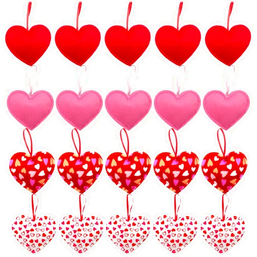 Yxtwaeh 20 Pieces Felt Heart Shape Hanging Ornaments Valentine's Felt Heart Ornament Decorations for Wedding Valentine's Day Anniversary Party