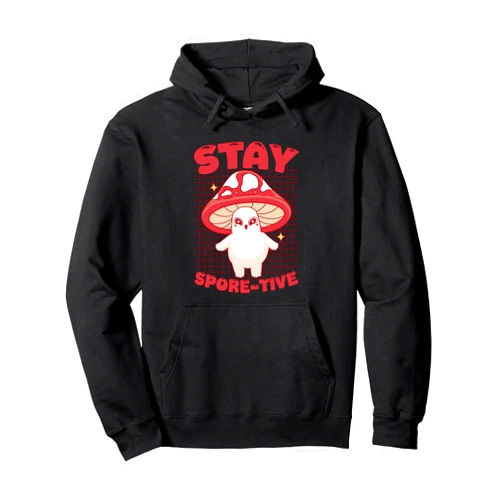 Kawaii Triangle Cute Mushroom Stay Spore-tive Fungi Pun Pullover Hoodie