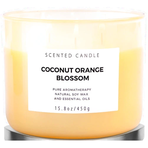 T&H Coconut Orange Blossom 3 Wick Candle | Highly Scented Soy Candles for Home 15.8 oz, Summer & Tropical Scented Candle | Aromatherapy Stress Relief Candle, Relaxing Clean Burning Candle for Women & Men