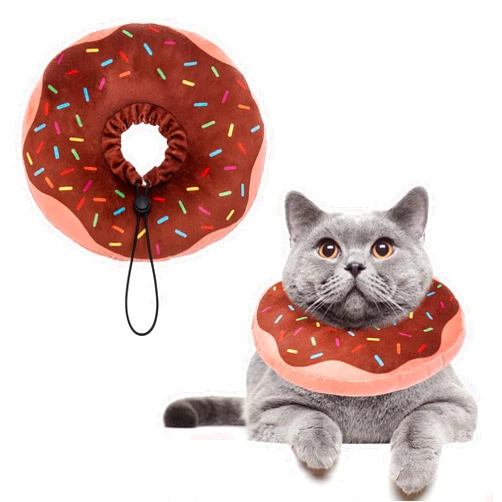 Forwardog Cat Recovery Collar Cute Donut Cat Cone Collar Soft for Kitten and Cats After Surgery, Soft Adjustable Protective Pet E Collar Neck Cone Fit for Boy Girl Kitties Puppies Small Dogs, M
