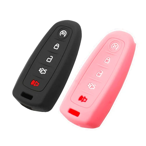 EYANBIS Silicone Key Fob Cover Fit for Ford C-Max Edge Escape Expedition Explorer Fiesta Flex Focus Taurus Lincoln MKS MKT MKX Navigator | Car Accessories | Remote Key Protection Case - Black & Pink
