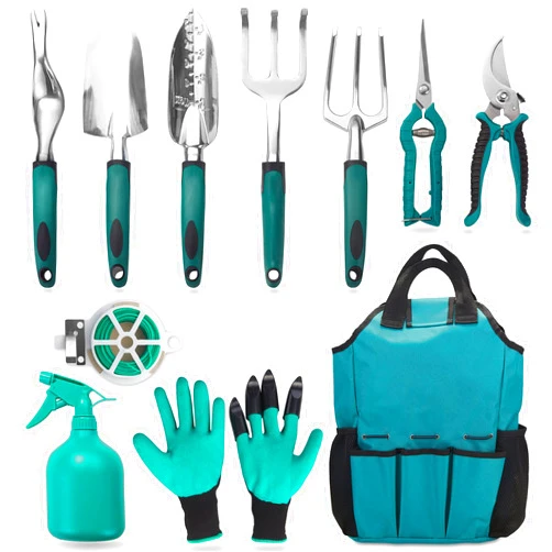 FiveJoy Garden Tool Set, 11 Piece Aluminum Alloy Hand Tool Starter Kit with Garden Bag, Outdoor Tool, Heavy Duty Gardening Work Set with Ergonomic Handle, Gardening Tools