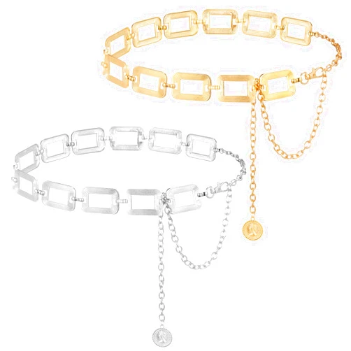Tondiamo 2 Pcs Metal Chain Dress Belt Women Metal Waist Belt Plus Size Adjustable Chunky Body Jewelry Belly Link Belt