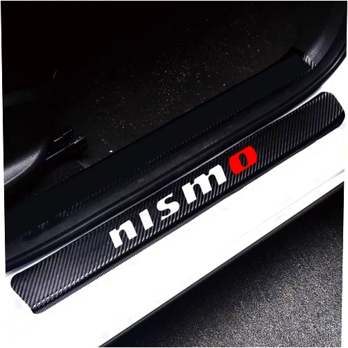 Fanshihua 4pcs/Set for Nissan nismo Door Entry Guard Carbon Fiber Textured Leather Car Door Sill Protector Stickers