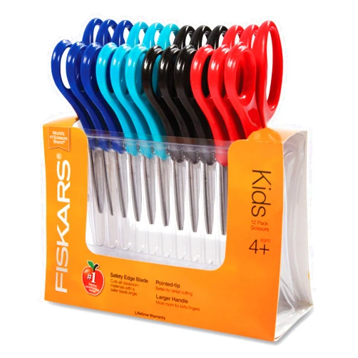 Fiskars 194300 Back to School Supplies Kids Scissors Pointed-tip Bulk, 5 Inch, 12 Pack, Assorted Colors