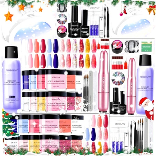 Morovan Acrylic Nail Kit with Everything: 12 Colors Acrylic Nail Powder Professional Nail Kit Acrylic Set with UV Light Nail Acrylic Kit for Nail Extension