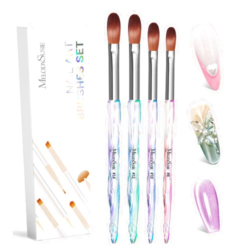 MelodySusie 4Pcs Acrylic Nail Brush Set, Size 8/10/12/14/ Professional Nail Brushes for Acrylic Application Acrylic Powder Nail Extension and 3D Nail Carving for DIY Home Salon Nail Art Manicure Tool