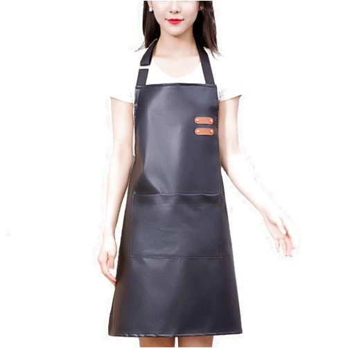 GEMBITYFUL Waterproof Apron Large Pocket PU Material Waterproof Oil-proof Dust-proof Apron Black and Red