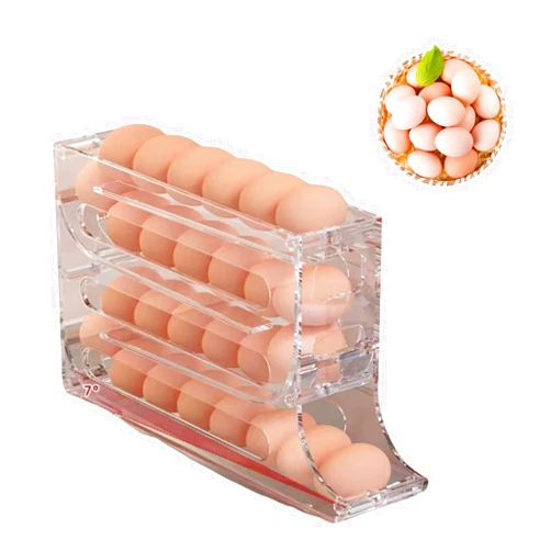 Wang Damai 4 Tiers Egg Holder for Fridge,UpgradeAutomatic Scrolling Egg Rack Holder,Large Capacity Eggs Organizer Storage 30 Egg for Fridge, Kitchen Transparent 1PCS