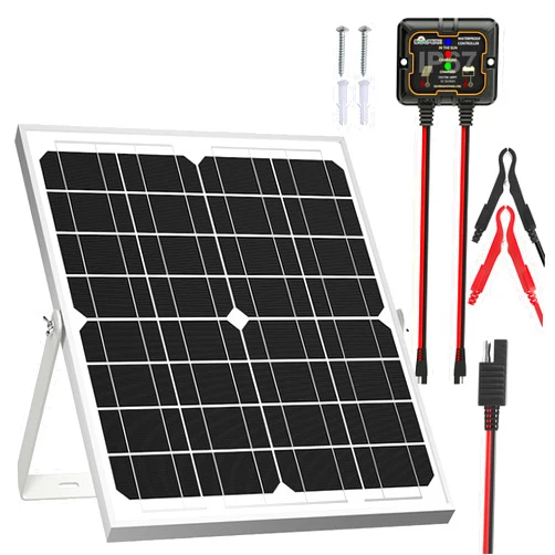 SOLPERK Solar Panel Kit 20W 12V, Solar Battery Trickle Charger Maintainer + Upgrade Controller + Adjustable Mount Bracket for Boat Car RV Motorcycle Marine Automotive