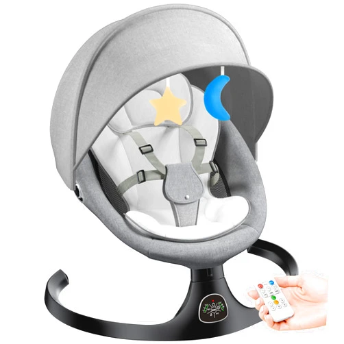 Kmaier Electric Baby Swing for Infants, Baby Rocker for Infants with 5 Speeds, 10 Lullabies, Adapter & Battery Operated, Indoor & Outdoor Use, Remote Control, Gray