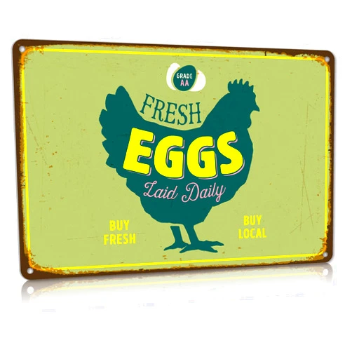 ALREAR Vintage Farm Fresh Eggs Tin Sign for Farmhouse Kitchen Wall Decor Backyard Chicken Coop Retro Aluminum Metal Signs 12