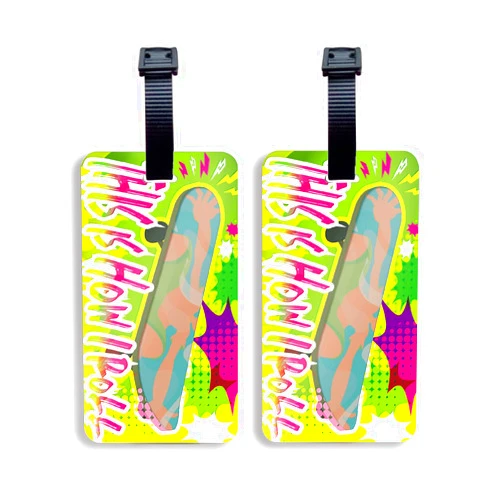 SetGo Clear Luggage Tags (Set of 2), Plastic Travel ID Labels for Suitcase, Baggage for for Women Men Kids (Skateboard)