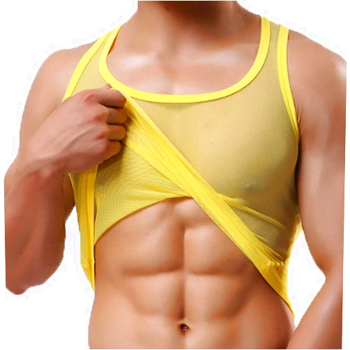 OUYE Men's Mesh See-Through Tank Top Vest