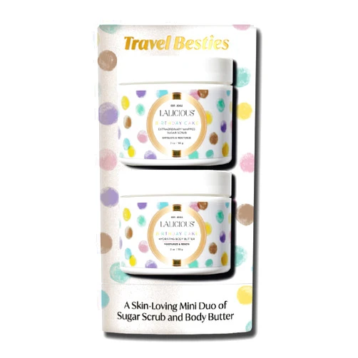LALICIOUS Travel Besties Birthday Cake (Scrub Scrub 2oz & Body Butter 2oz)