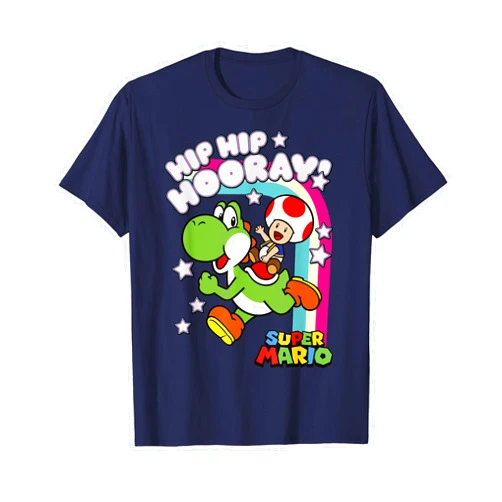 Super Mario Yoshi And Toad Hip Hip Hooray Rainbow T-Shirt