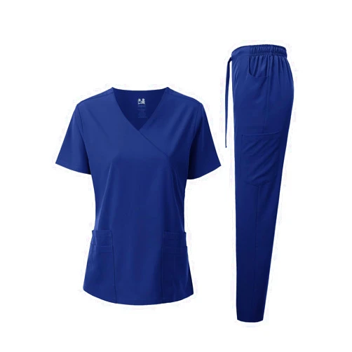 Dagacci Medical Uniform Women's 4-Way Stretch Fitted Y Neck Natural Scrub Set