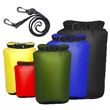Pimoys 5 Pack Waterproof Dry Sacks, Lightweight Outdoor Dry Bags with Shoulder Strap, 20L /12L / 10L/ 6L/ 3.5L Ultimate Dry Bags for Kayaking Camping Rafting Boating (Multicolor)