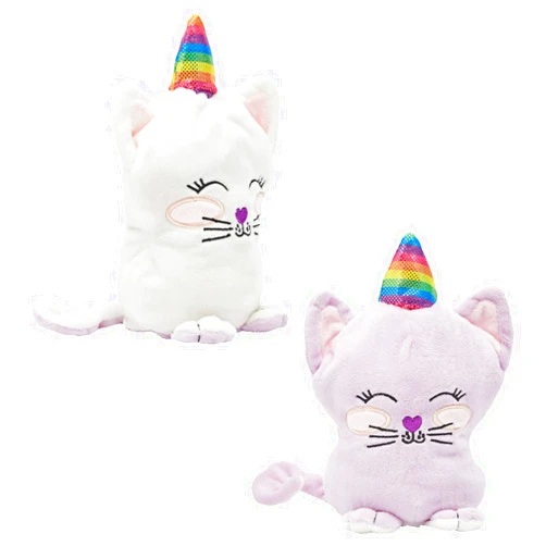BLUE PANDA Small Reversible Caticorn Plush Toy, Lavender and White Caticorn Plushie with Rainbow Horn (6 x 12 in)