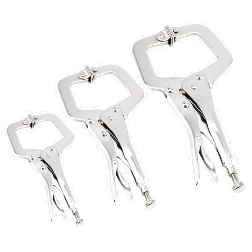 JAPCHET 3 Pack C Clamp Locking Pliers Set with Swivel Pads, Locking C-Clamp Set, Welding Clamp Tools Set 6 Inch 9 Inch 11 Inch Heavy Duty for Wood Working