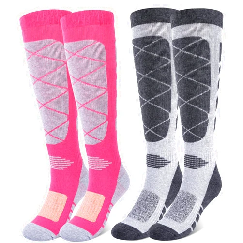 KUYOU Ski Socks 2 Pair Skiing Socks OTC Women Men Thermal Knee High Warm Winter Snow Skating Snowboarding Socks Merino Wool
