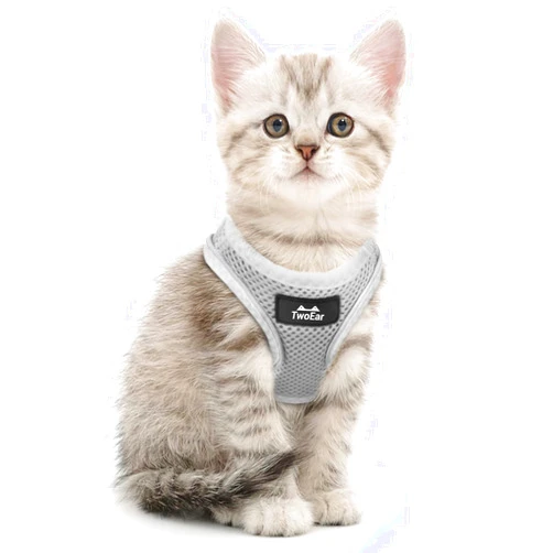 TwoEar Dog Vest Harness Reflective, No-Pull Pet Harness Easy Control with Breathable Mesh, Soft Puppy Step-in Harness No-Choke for Outdoor Walking, Training for Small Dogs, Cats(XS, Grey)