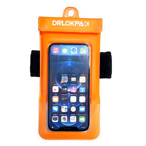 DRLOKPAK Waterproof Phone Case Armband Surfing Dry Bag Floating Waterproof Pouch Holder for iPhone 15 14 13 12 Pro Max XS Plus Se Galaxy S23 + Ultra W24 Google LG Phone up to 7inch (Orange)