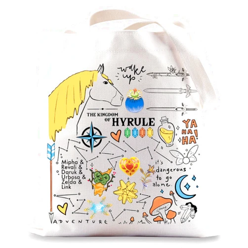 G2TUP LOZ Inspired Game Lover Fan Tote Bag Big Heart Container Canvas Shoulder Bag Hyrule Gift