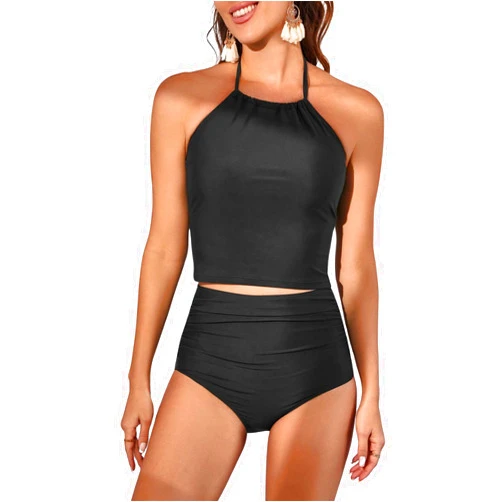 Eomenie Womens Tankini Swimsuit Tummy Control Halter Slimming Two Piece Bathing Suit with High Waisted Bottom
