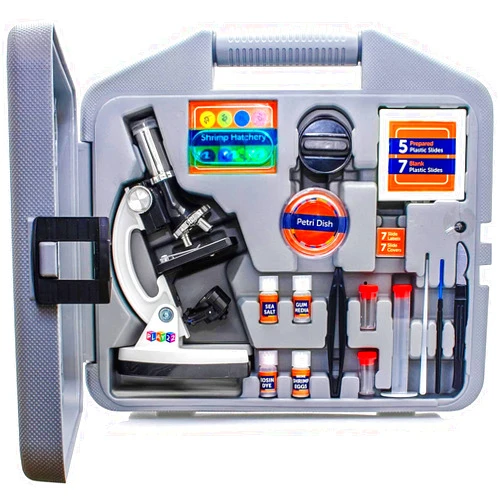 Play22 Kids Microscope Kit 50 PCS - Science Kit for Kids 120X-1200X Microscope Slides, Metal Body Microscope, Carrying Box, Science Experiments Lab Toy Gifts