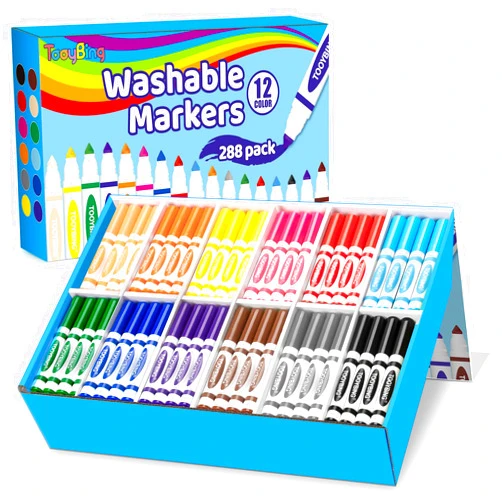 TooyBing Washable Markers Bulk (288 Count), 12 Assorted Color, Markers for Kids Classroom School, Broad Tip Durable Markers, Back to School Classroom Art Supplies Essentials for Kids