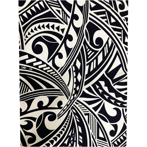 Originals by Hitomi 55 Rayon in Creme and Black Tribal Hawaiian Print Fabric Sold by The Yard, Beige