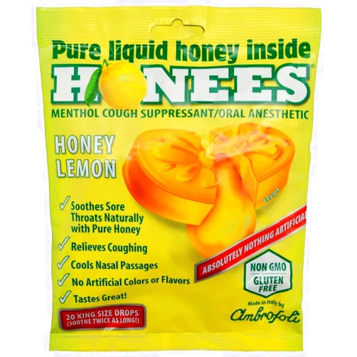 Honees Cough Drops 2 Flavors Honey and Honey Lemon 2 Pack Total 40 Drops