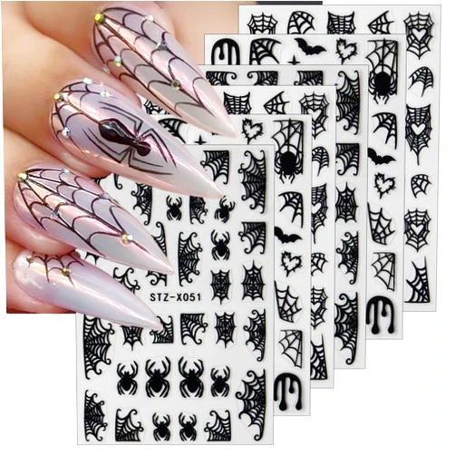 KRTBKR 8 Sheets Spider Nail Art Stickers 3D Halloween Nail Decals Black White Spiders Web Spider Self-Adhesive Design Nail Sticker Halloween Nail Art Decoration Nail Art Supplies for Women Acrylic Nails DIY