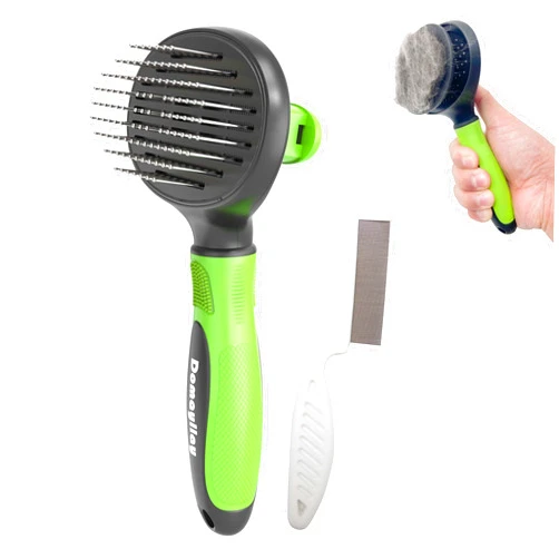 Domayllay Cat Brush & Dog Brush for Shedding and Grooming, Pet Self Cleaning Slicker Brush With Cat Hair Comb.Pet Massage Brush,Dog Brush for Long Haired Dogs.By Domayllay（pack of 2).