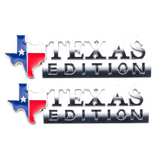 Generic 2pc Texas Flag Edition Emblems - Fender Tailgate Door Badge Stick On Universal - Texas Edition Car Sticker (Chrome)