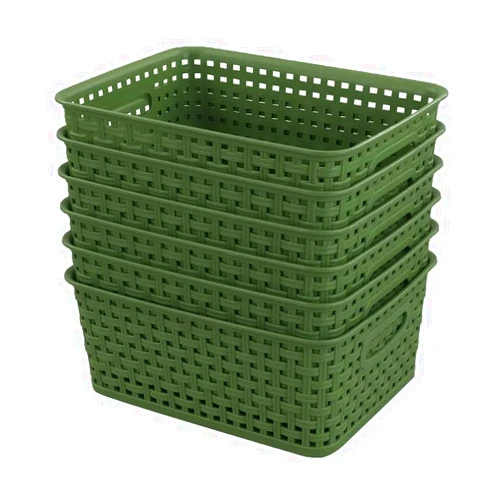 Sandmovie Plastic Weave Storage Baskets for Kitchen Bathroom, Green, 6 Packs