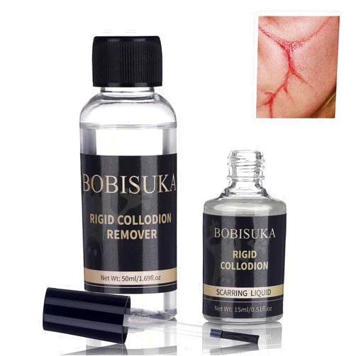BOBISUKA Rigid Collodion with Brush & Remover Makeup Set Professional Scarring Liquid For Special Effects Makeup Kit, Face Body Realistic SFX Scar Makeup for Halloween Costume Cosplay Film Stage