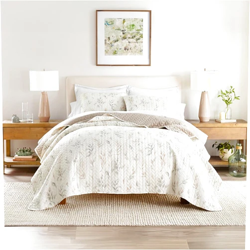 Linen Market Quilts King Watercolor Leaves Latte