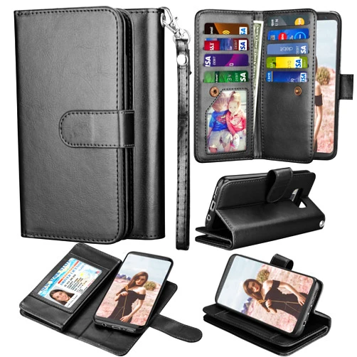 Tinysaturn Samsung Galaxy S8 Wallet Case, Samsung S8 Case Wallet Case PU Leather Wallet Magnetic Flip Kickstand Protective with 9 Card Holder Cover Detachable Case for Galaxy S8-Black