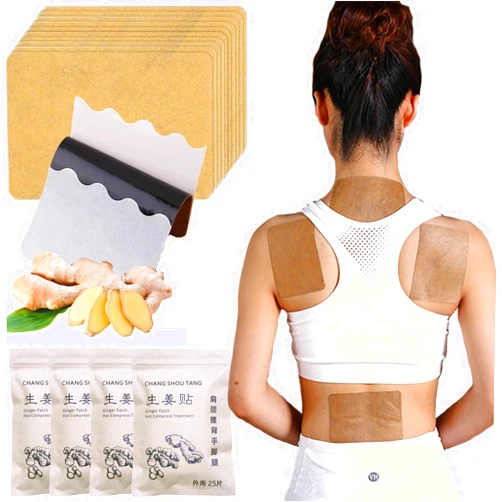 Chang Shou Tang 100pcs Ginger Patches Heating Foot Pad Hot Compress Paster Chinese Pure Nature Pain Relieve for Shoulder, Neck, Hand, Back, Feet, Knee, 12 * 8cm