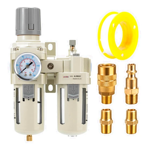 LNCHKA Air Pressure Regulator with Pressure Gauge(0-150PSI),Water Separator for Air Compressor Semi-Auto Drain 3/8 Air Line NPT Threaded Interface