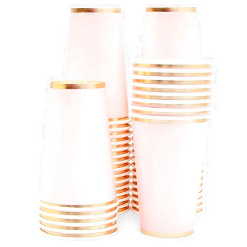Juvale Pink Party Cups - 12 Oz, 50 Pack, Light Pink & Gold - Disposable Paper Cups for Hot & Cold Beverages - Bridal & Baby Shower