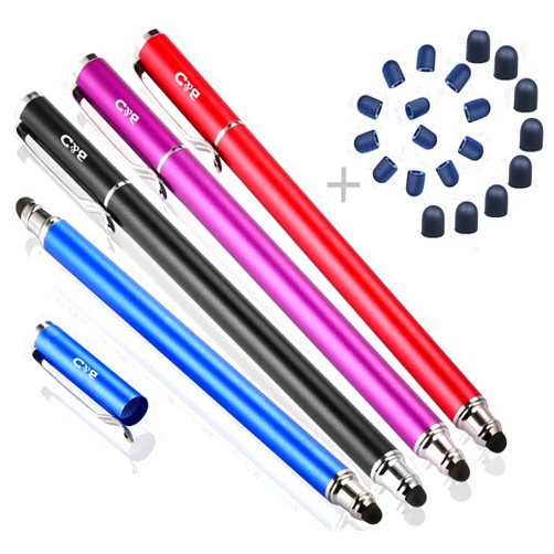 Bargains Depot Capacitive Stylus/Styli 2-in-1 Universal Touch Screen Pen for All Touch Screen Tablets & Cell Phones with 20 Extra Replaceable Soft Rubber Tips (Pack of 4)