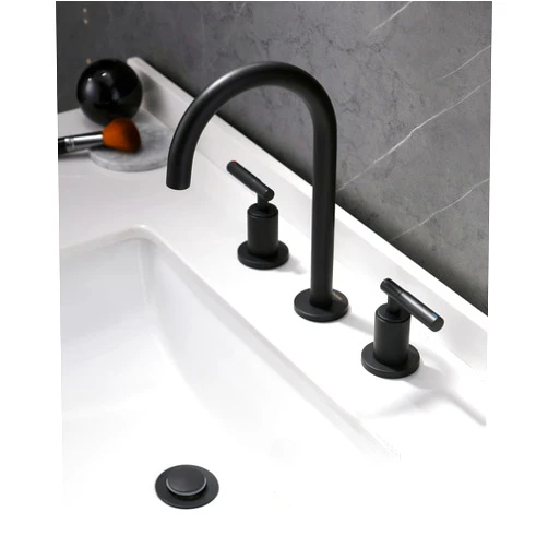 Indare Matte Black Bathroom Faucet, Indare 360° Swivel Spout Two Handles Widespread 4 Inch 8Inch Brass Bathroom Sink Faucet 3 Hole with Pop-Up Drain and Water Supply Lines, Upgraded Style