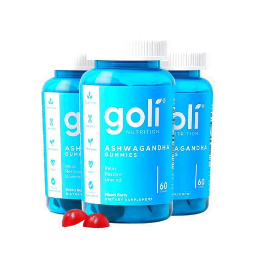 Goli Ashwagandha & Vitamin D Gummy - 180 Count - Mixed Berry, KSM-66, Vegan, Plant Based, Non-GMO, Gluten-Free & Gelatin Free Relax. Restore. Unwind, Pack of 3
