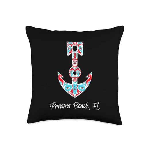 Proud Floridian FL Sailing Panama Beach, FL Fishermen Native American Nautical Anchor Throw Pillow, 16x16, Multicolor
