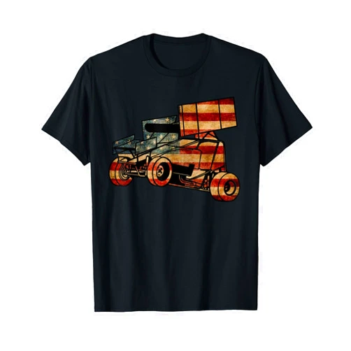 McGlone Motorsports Sprint Car Racing Dirt Track Vintage Looking American Flag T-Shirt