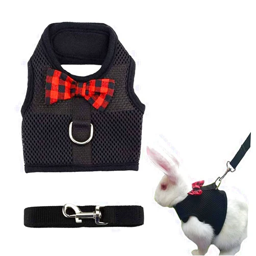 ASOCEA Adjustable Bunny Harness and Leash Breathable Mesh Vest Harness for Rabbits Walking Soft Pet Harness Vest Cloth Lead for Small Animals Rabbits Ferret Kitten Black M