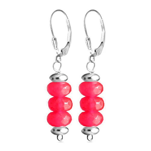HQFJW Natural Stone Beads Drop Earrings,Vertical Bar Round Flat Disk Quartz Crystal Gemstone Beads Dangle Earrings,Beading Jewelry for Women (B03_Red Ruby)